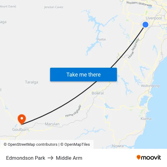 Edmondson Park to Middle Arm map
