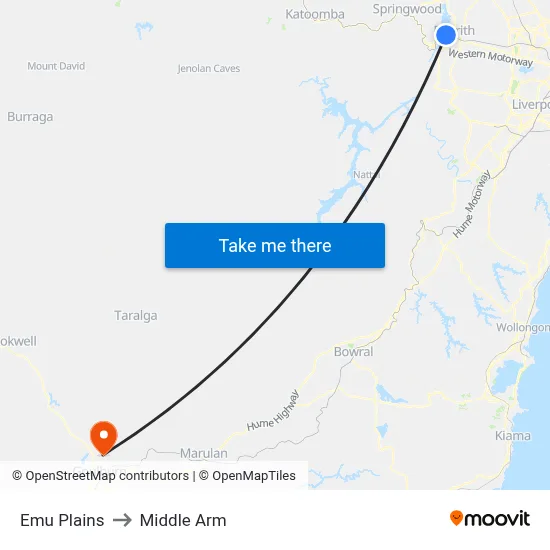 Emu Plains to Middle Arm map