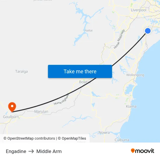 Engadine to Middle Arm map