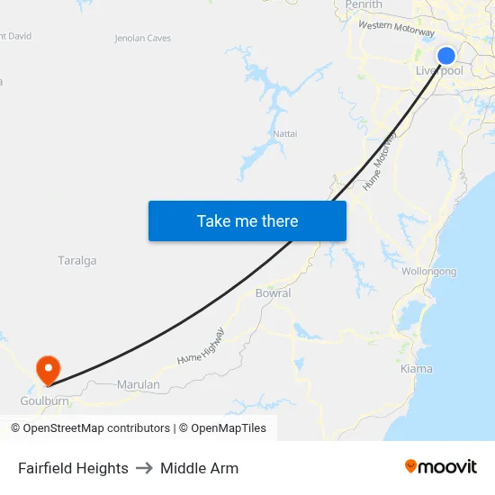 Fairfield Heights to Middle Arm map