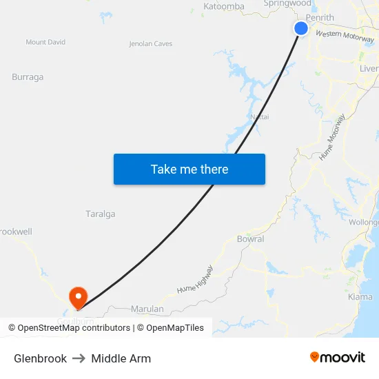 Glenbrook to Middle Arm map