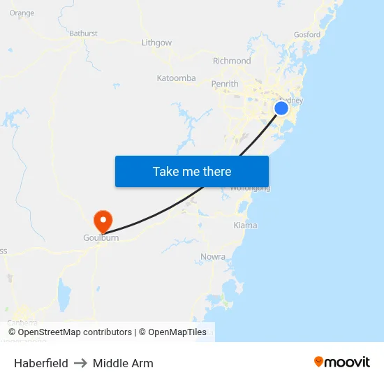 Haberfield to Middle Arm map
