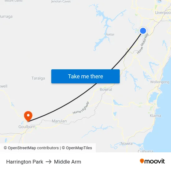 Harrington Park to Middle Arm map