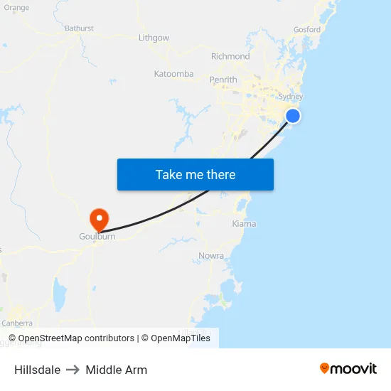 Hillsdale to Middle Arm map