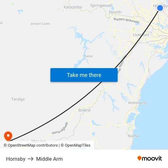 Hornsby to Middle Arm map