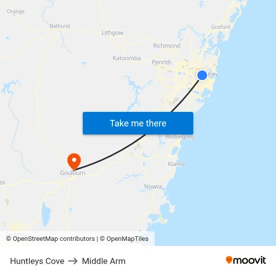 Huntleys Cove to Middle Arm map
