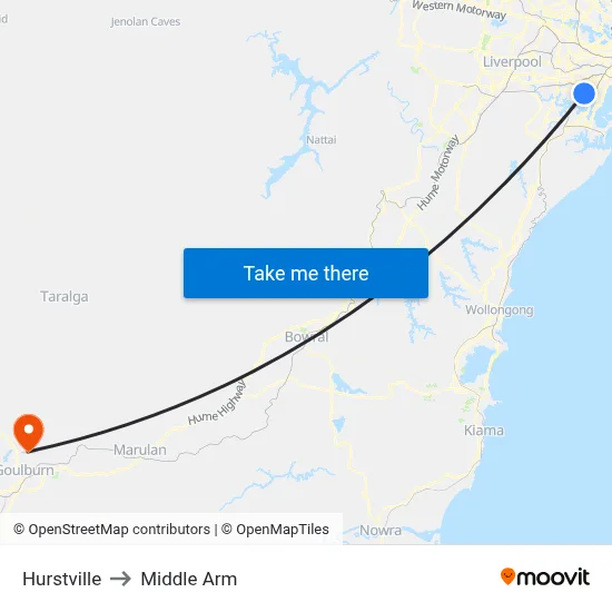 Hurstville to Middle Arm map