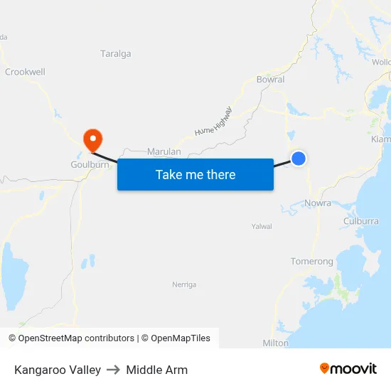 Kangaroo Valley to Middle Arm map
