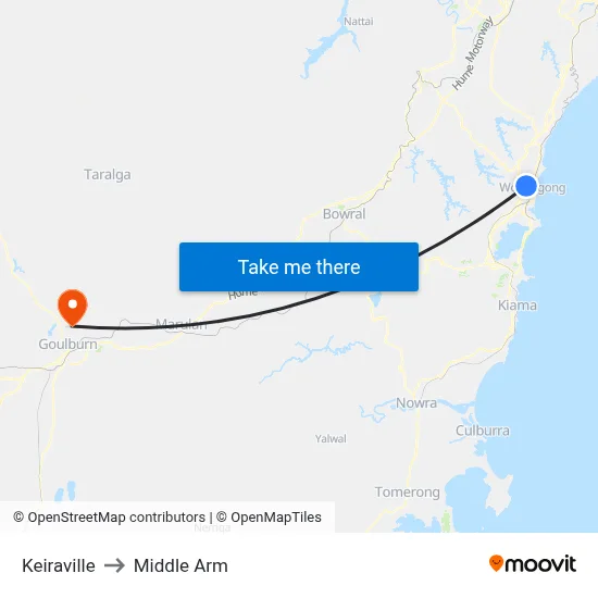 Keiraville to Middle Arm map