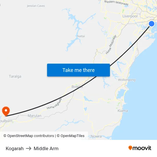 Kogarah to Middle Arm map
