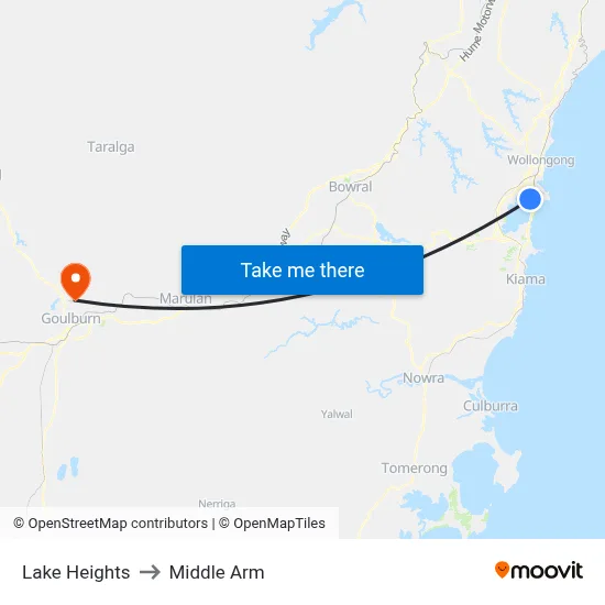 Lake Heights to Middle Arm map