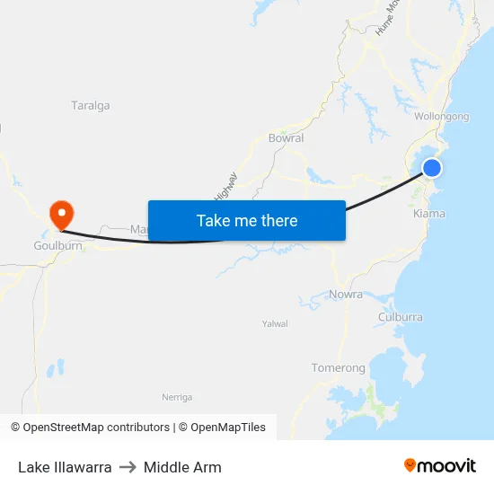 Lake Illawarra to Middle Arm map