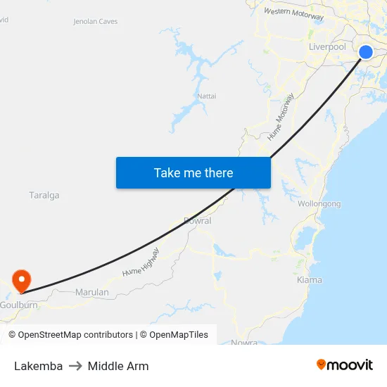 Lakemba to Middle Arm map
