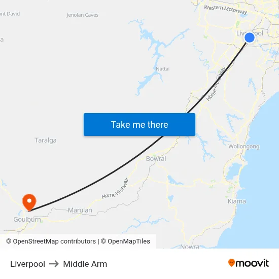 Liverpool to Middle Arm map