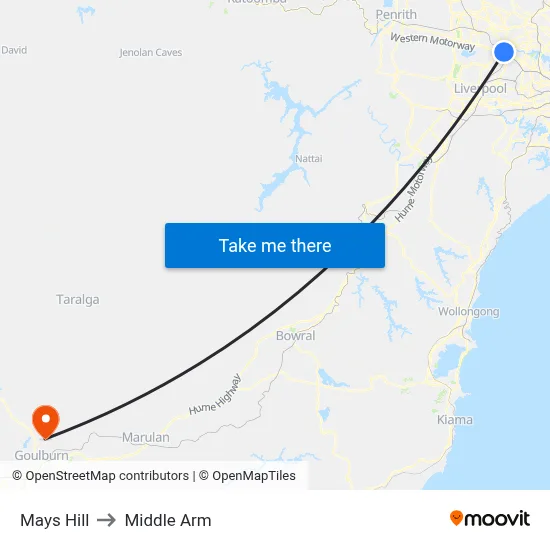 Mays Hill to Middle Arm map