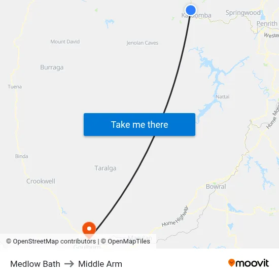 Medlow Bath to Middle Arm map