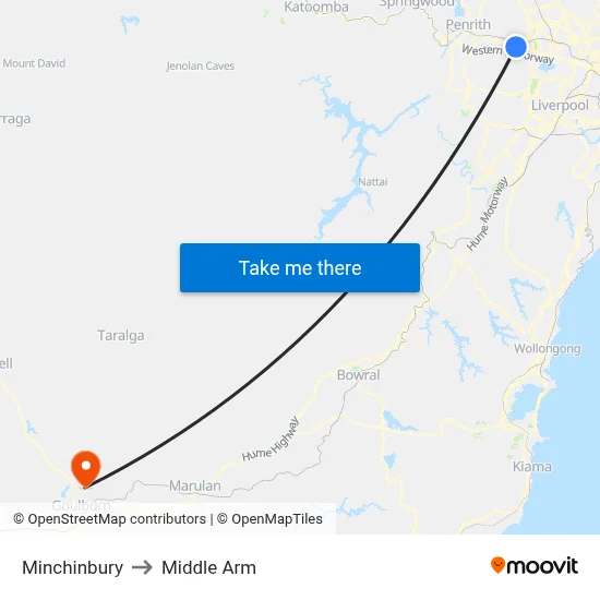Minchinbury to Middle Arm map
