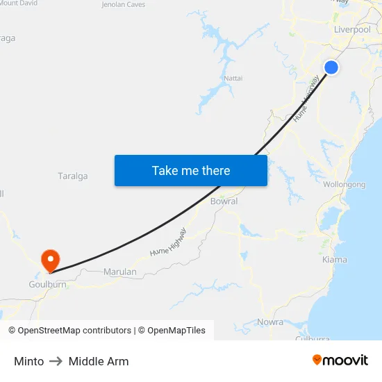 Minto to Middle Arm map