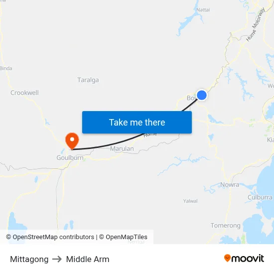 Mittagong to Middle Arm map