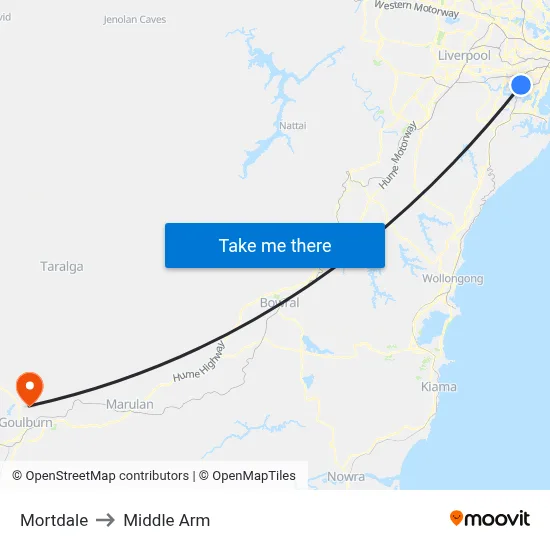 Mortdale to Middle Arm map
