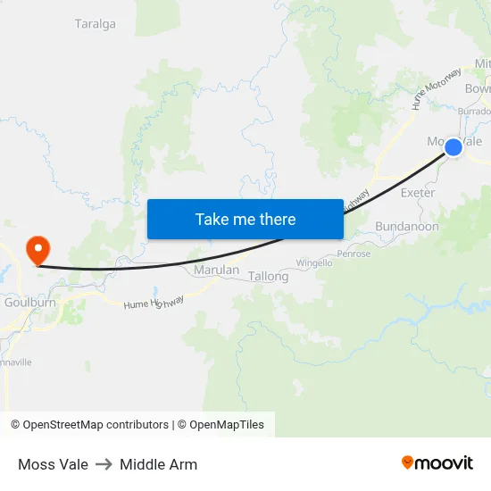 Moss Vale to Middle Arm map