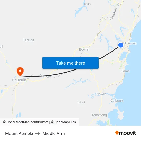 Mount Kembla to Middle Arm map
