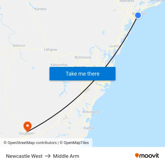 Newcastle West to Middle Arm map