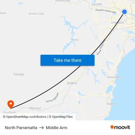 North Parramatta to Middle Arm map
