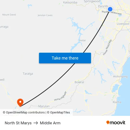 North St Marys to Middle Arm map