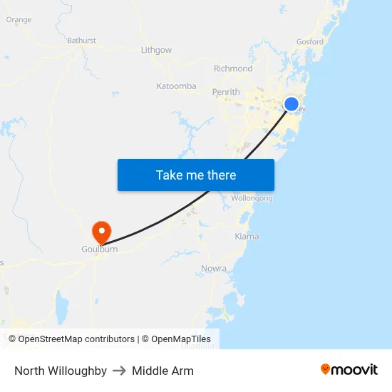 North Willoughby to Middle Arm map