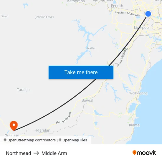 Northmead to Middle Arm map