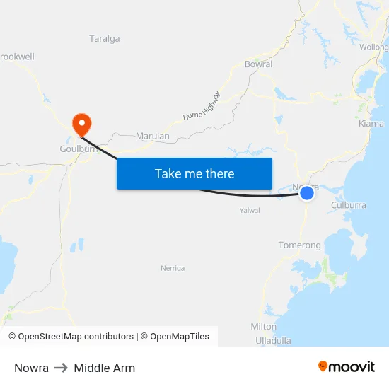 Nowra to Middle Arm map