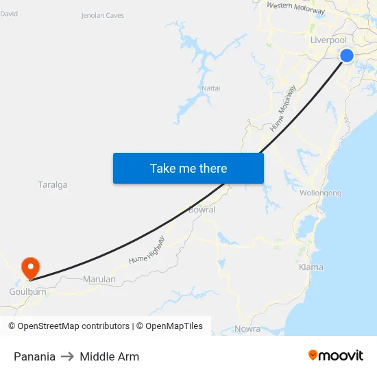 Panania to Middle Arm map