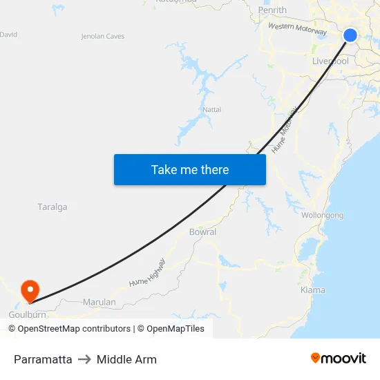 Parramatta to Middle Arm map