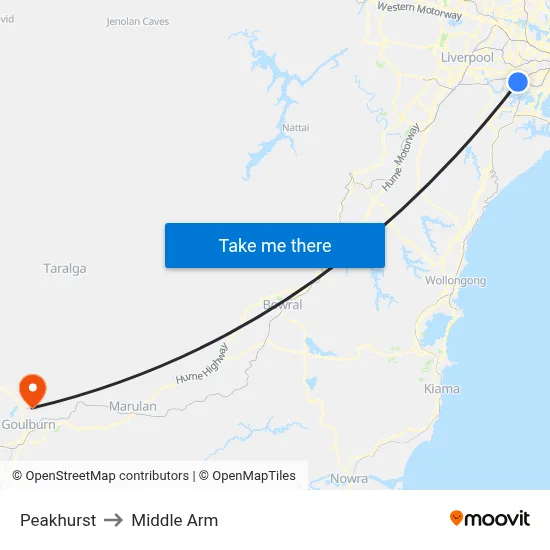 Peakhurst to Middle Arm map