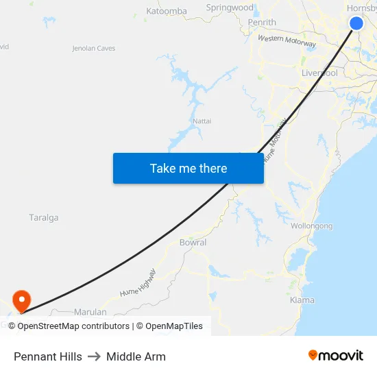 Pennant Hills to Middle Arm map