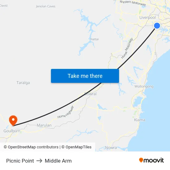 Picnic Point to Middle Arm map