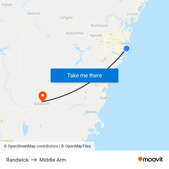 Randwick to Middle Arm map