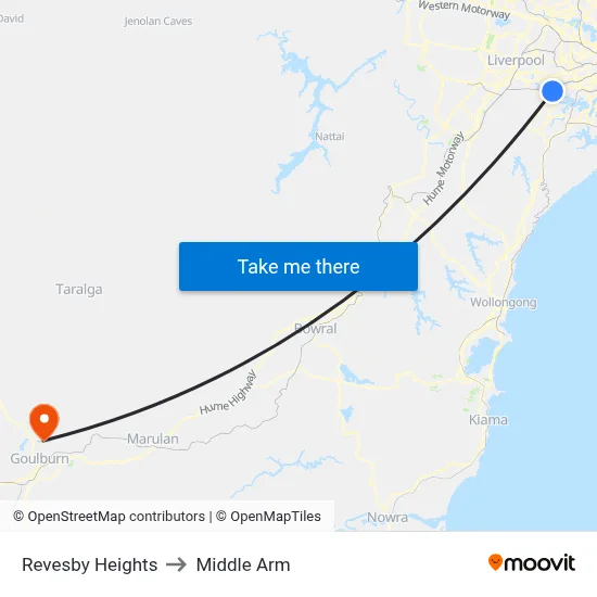Revesby Heights to Middle Arm map