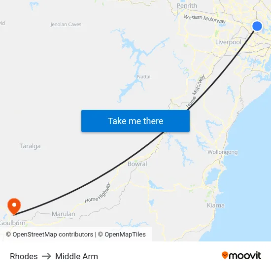 Rhodes to Middle Arm map
