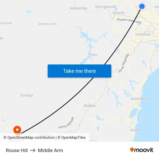 Rouse Hill to Middle Arm map