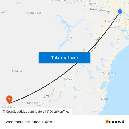 Rydalmere to Middle Arm map