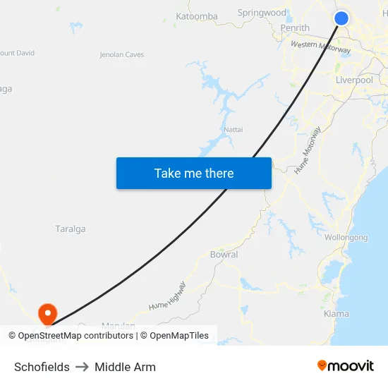 Schofields to Middle Arm map