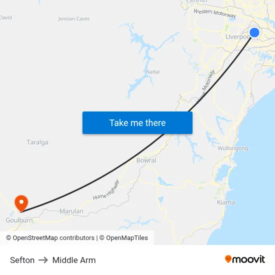 Sefton to Middle Arm map