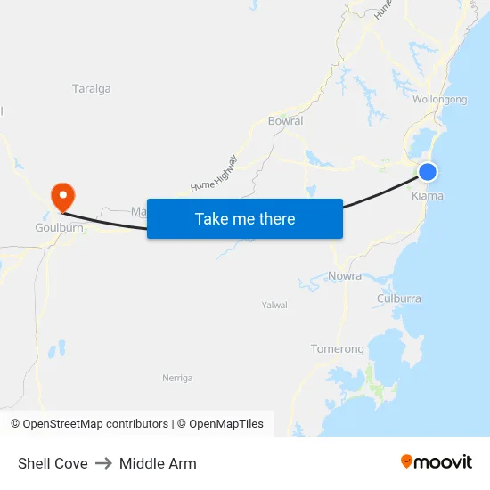 Shell Cove to Middle Arm map
