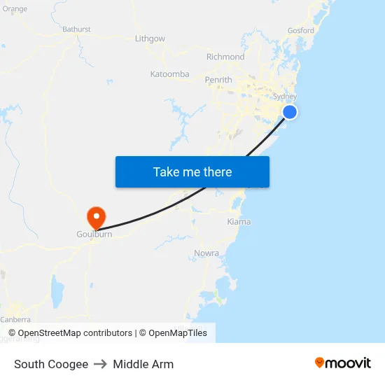 South Coogee to Middle Arm map