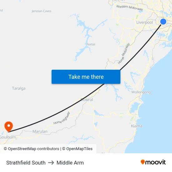 Strathfield South to Middle Arm map