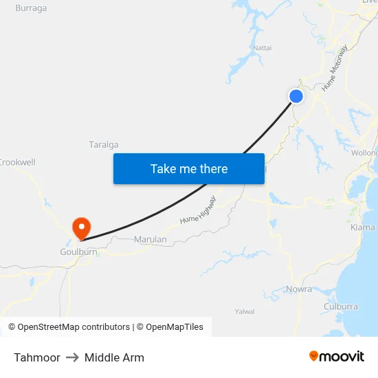 Tahmoor to Middle Arm map