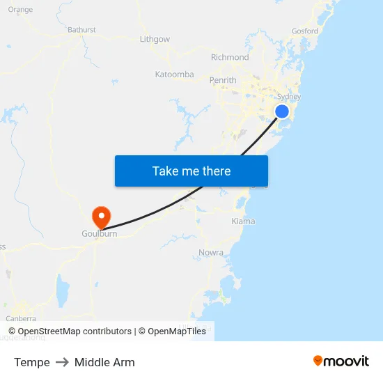 Tempe to Middle Arm map
