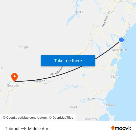 Thirroul to Middle Arm map
